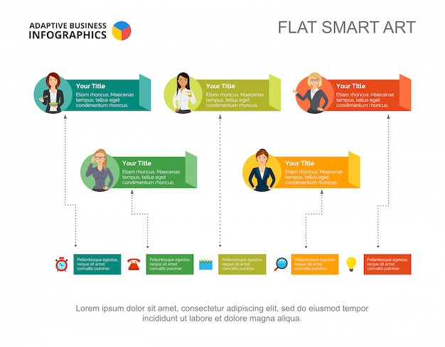 Five workers process chart template for presentation. 