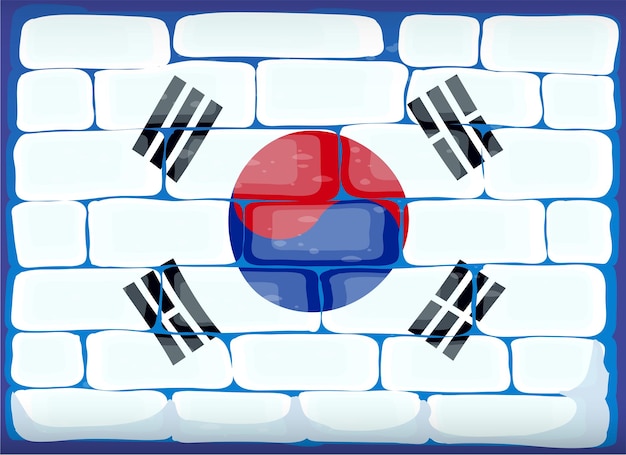 れんが造りの壁に描かれた韓国の旗
