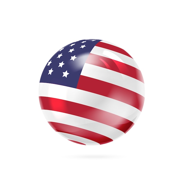 Flag with red, white and blue stripes on ball surface.