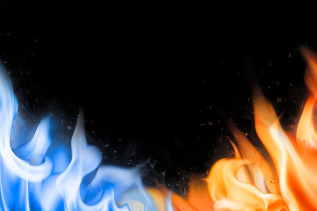 Пламя границы фона, черный реалистичный синий огонь вектор изображения