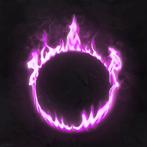 炎のフレーム、ピンクのネオンの円の形、リアルな燃える火のベクトル