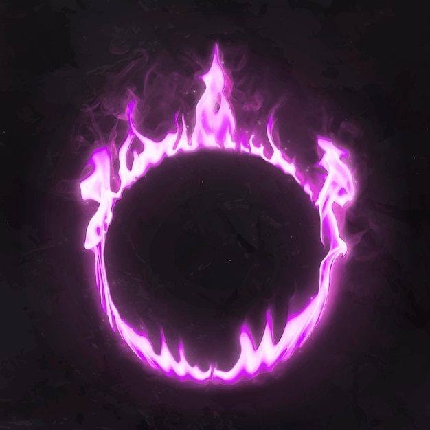 Flame frame, pink neon circle shape, realistic burning fire vector