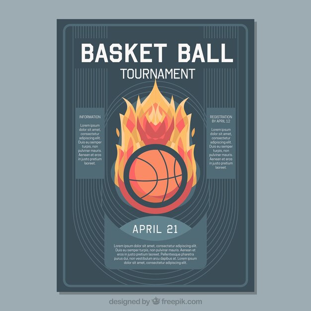 Vettore gratuito flaming palla da basket brochure