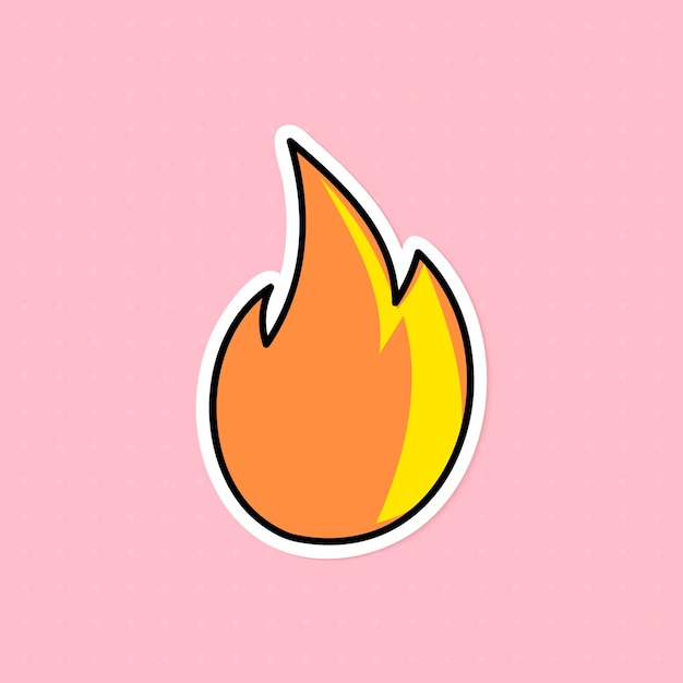 Бесплатное векторное изображение Пылающий огненный стикер с вектором белой границы