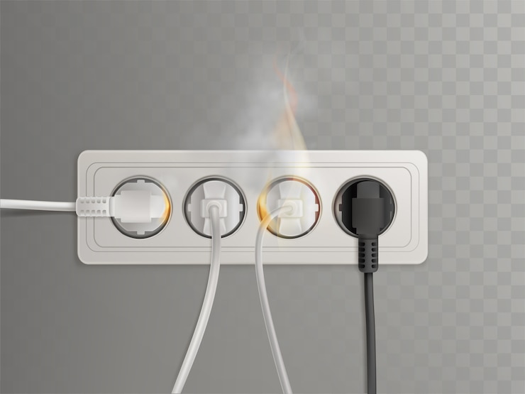 Free Vector flaming power plugs in horizontal electrical socket 