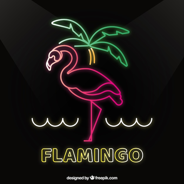 Free vector flamingo neon with beach elements