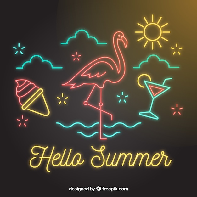 Flamingo neon with beach elements 