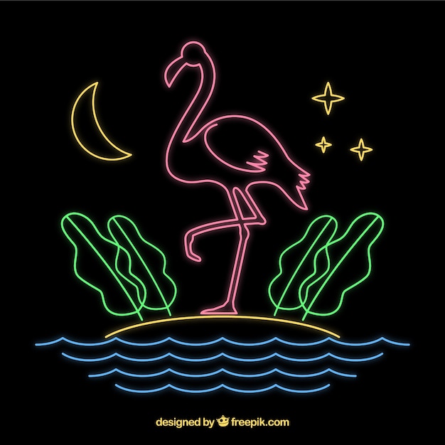 Flamingo neon with beach elements 