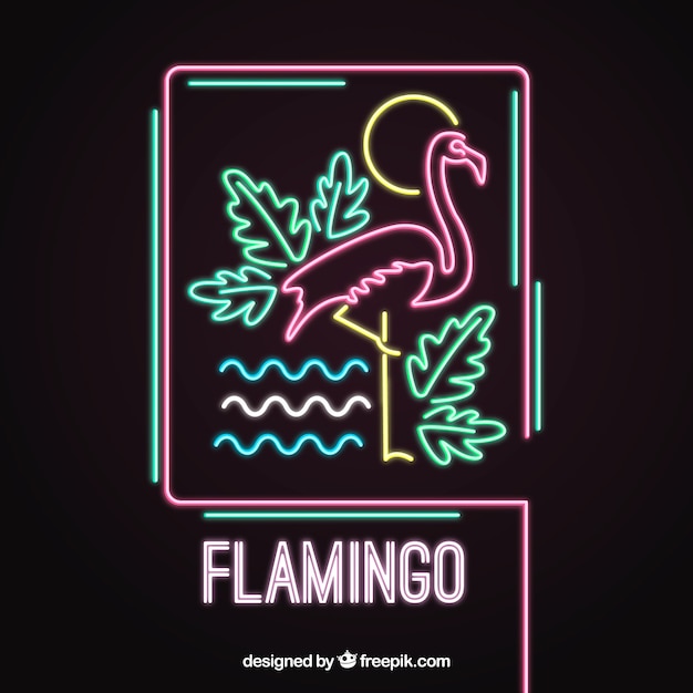 Vettore gratuito flamingo neon con elementi da spiaggia