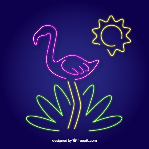 Flamingo neon with beach elements 