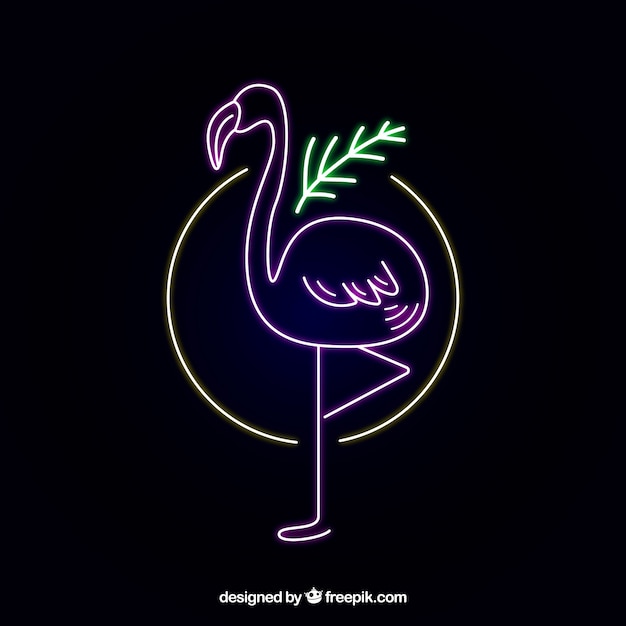 Бесплатное векторное изображение Фламинго неоновый с цветами свет