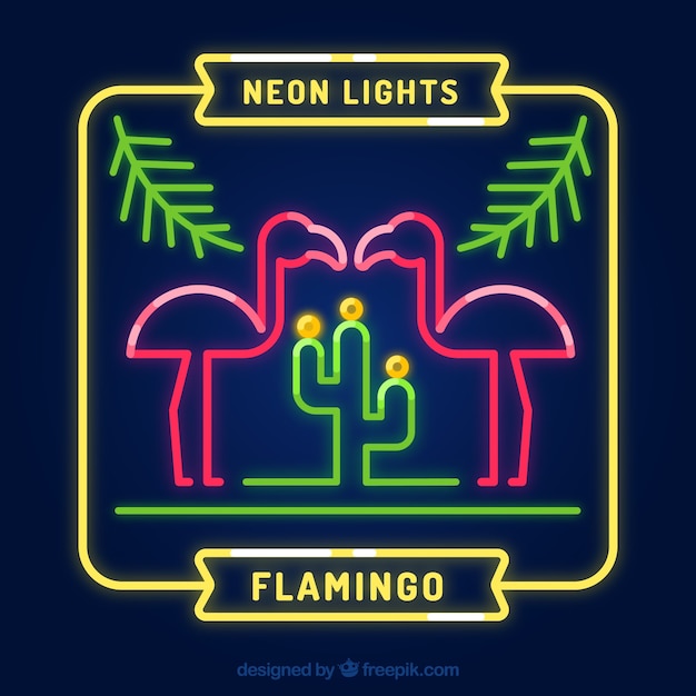 Flamingo neon with plants 