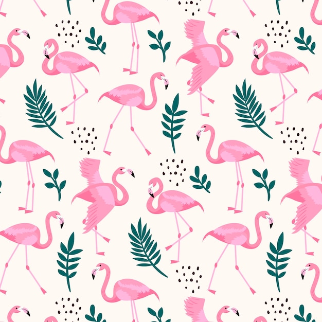 Free vector flamingo pattern with different leaves