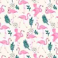 Free vector flamingo pattern with different leaves