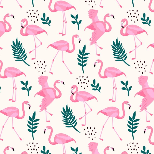 Flamingo pattern with different leaves
