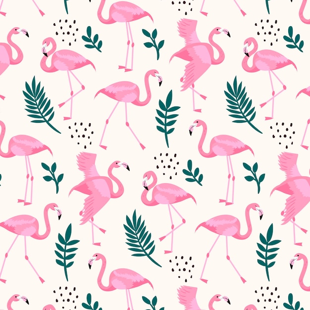 Flamingo pattern with different leaves