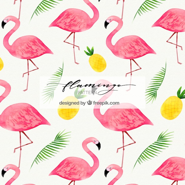 Free vector flamingos pattern in watercolor style