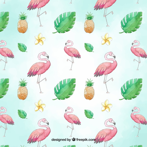 Free vector flamingos pattern in watercolor style