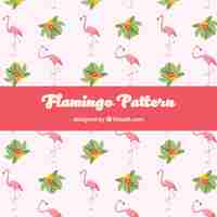 Free vector flamingos pattern with plants in hand drawn style