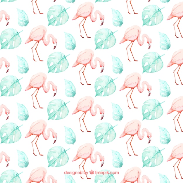 Фламинго рисунок с растениями в стиле акварель