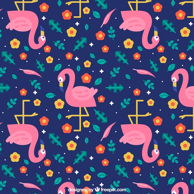 Flamingos pattern with plants 