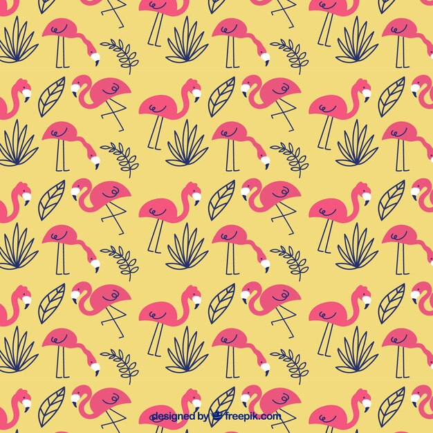 Flamingos pattern with plants