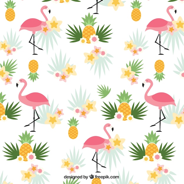 Free vector flamingos and pineapples pattern