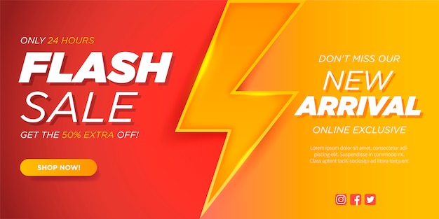 Flash sale banner template with thunderbolt