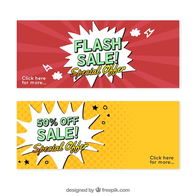 Flash sale banners in comic style