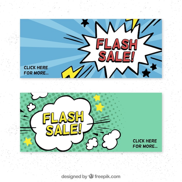 Flash sale banners in comic style