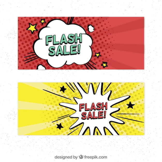 Vettore gratuito banner di vendita flash in stile fumetto