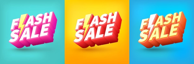 Flash sale shopping poster or banner with flash icon and text on different background