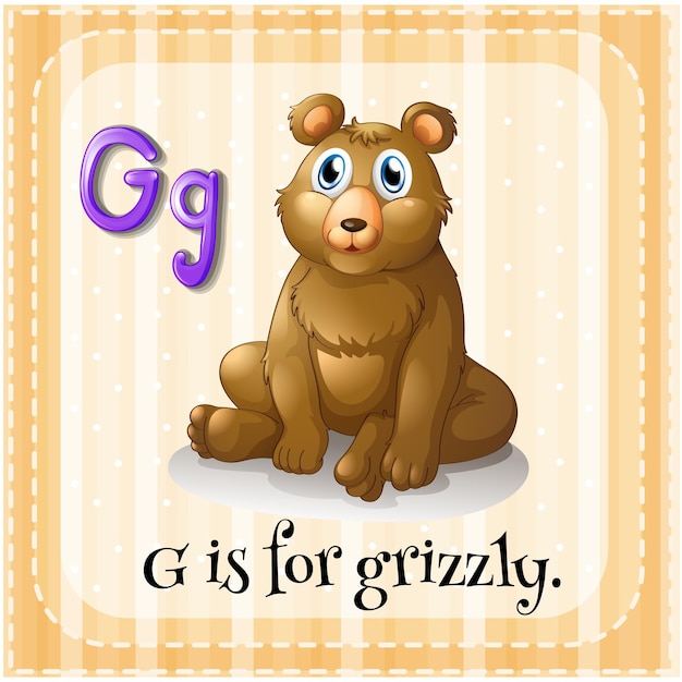 Vettore gratuito la lettera g di flashcard sta per grizzly