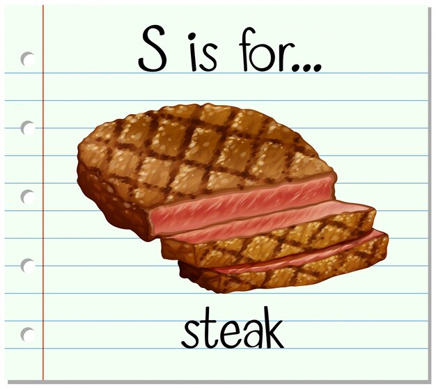 Vettore gratuito la lettera s di flashcard è per bistecca