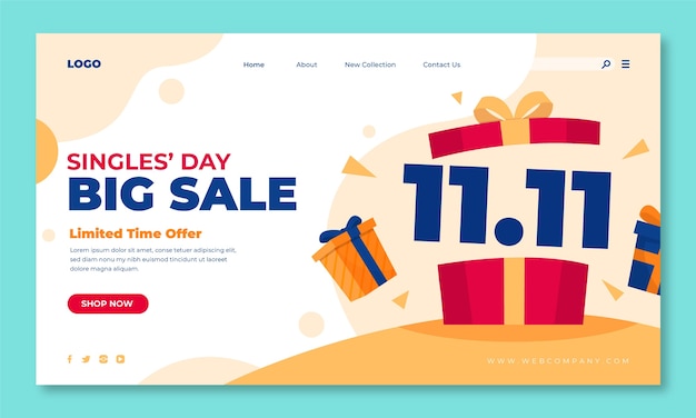 Free vector flat 11.11 shopping day landing page template