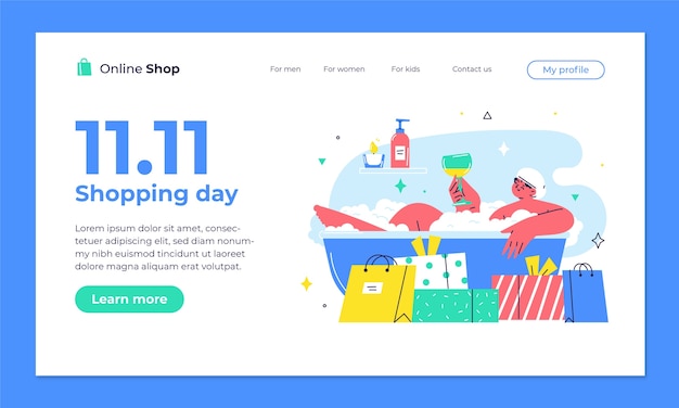 무료 벡터 플랫 11.11 쇼핑 일 방문 페이지 템플릿