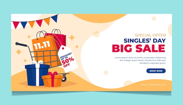 Flat 11.11 shopping day sale banner template