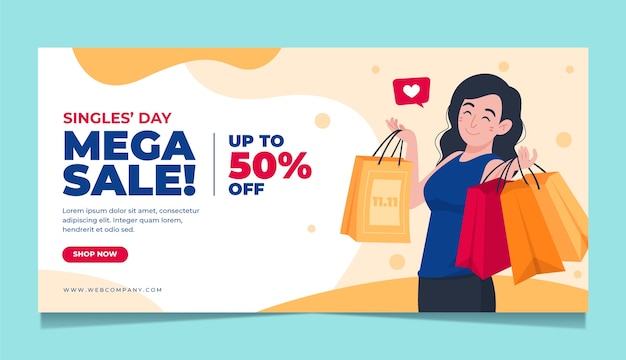 Flat 11.11 shopping day sale banner template