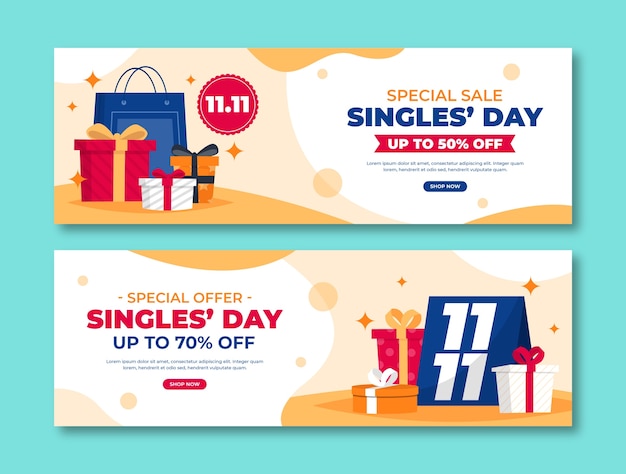 Free vector flat 11.11 shopping day sale banners set