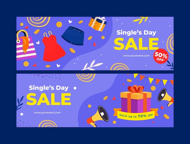 Flat 11.11 singles' day horizontal banners set