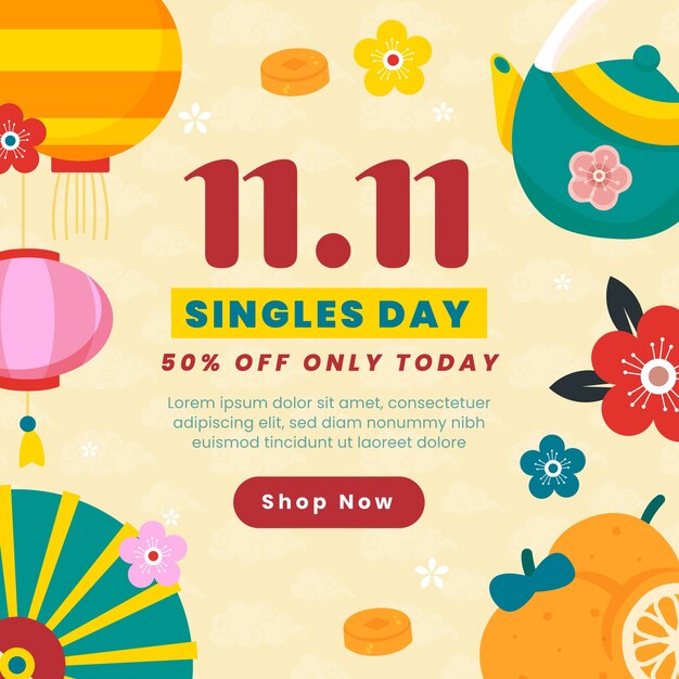 Flat 11.11 singles' day illustration