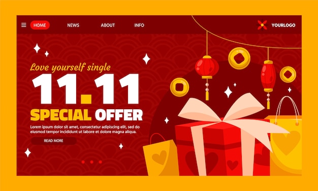 Flat 11.11 singles' day landing page template