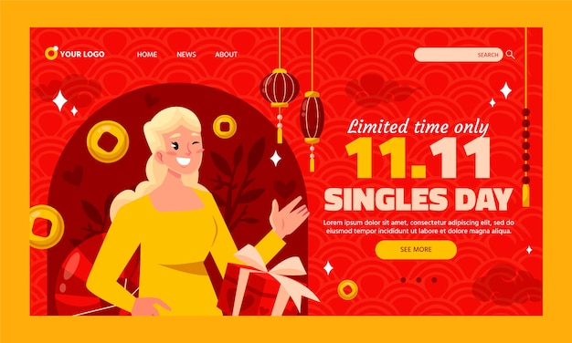 Flat 11.11 singles' day landing page template