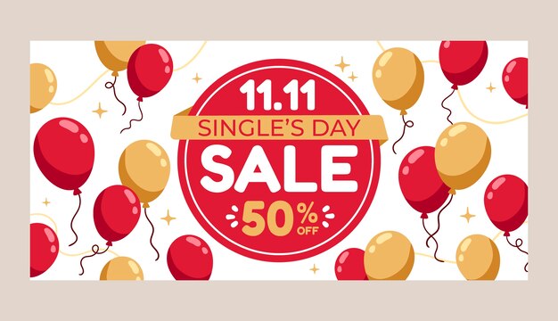 Piatto 11.11 modello di banner di vendita orizzontale giorno dello shopping per single