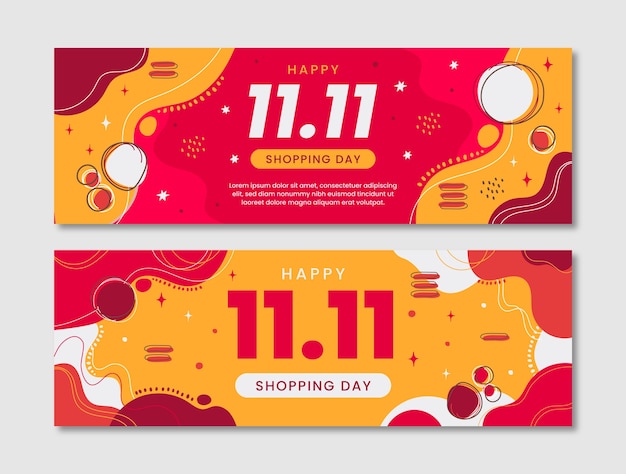 Flat 11.11 singles day shopping day horizontal sale banners set