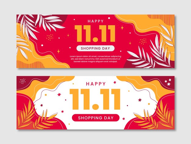 Flat 11.11 singles day shopping day horizontal sale banners set