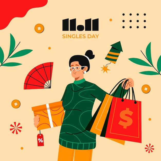 Vettore gratuito piatto 11.11 giorno di shopping single illustrazione giorno