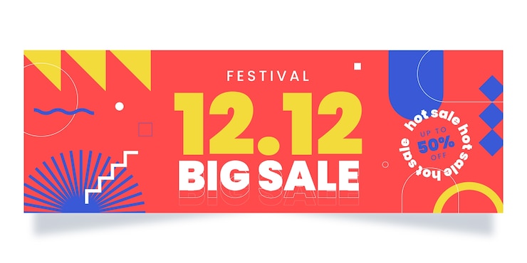 무료 Vector 평면 12.12 판매 가로 배너 템플릿