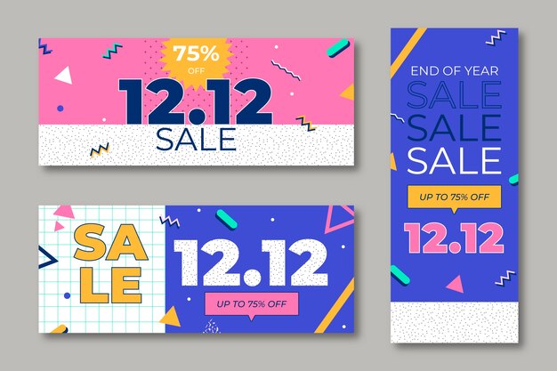 Free vector flat 12.12 sale horizontal banners set