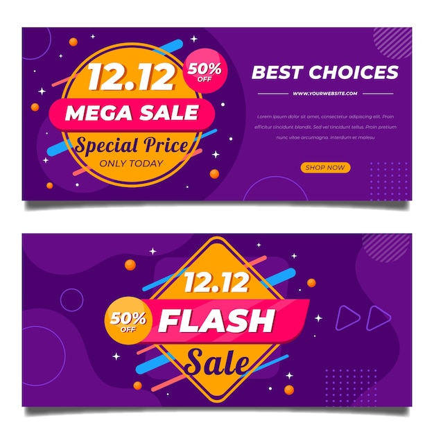 Flat 12.12 sale horizontal banners set